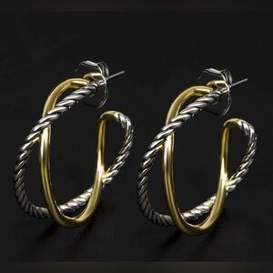 Gorgeous Dillards 14KT Gold dip Silver Twist rope hoop earrings